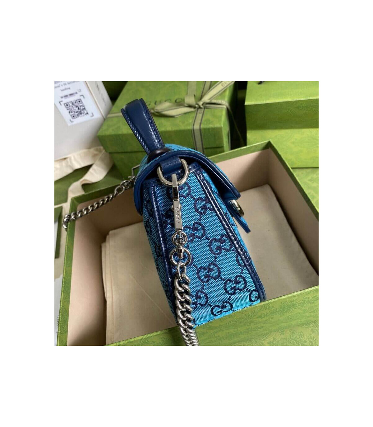 Gucci GG Marmont Multicolour Mini Top Handle Bag Blue