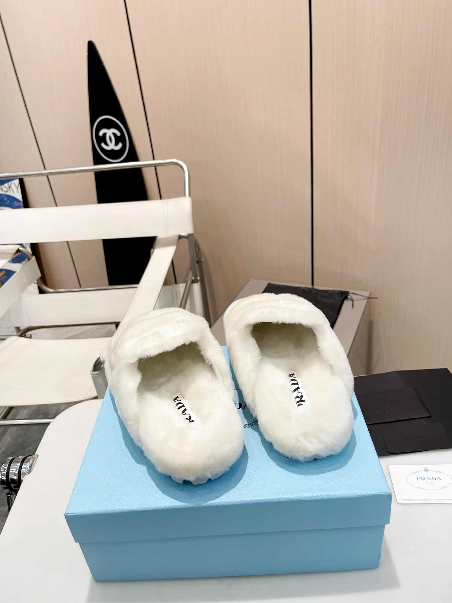 Prada Shearling Sabots White