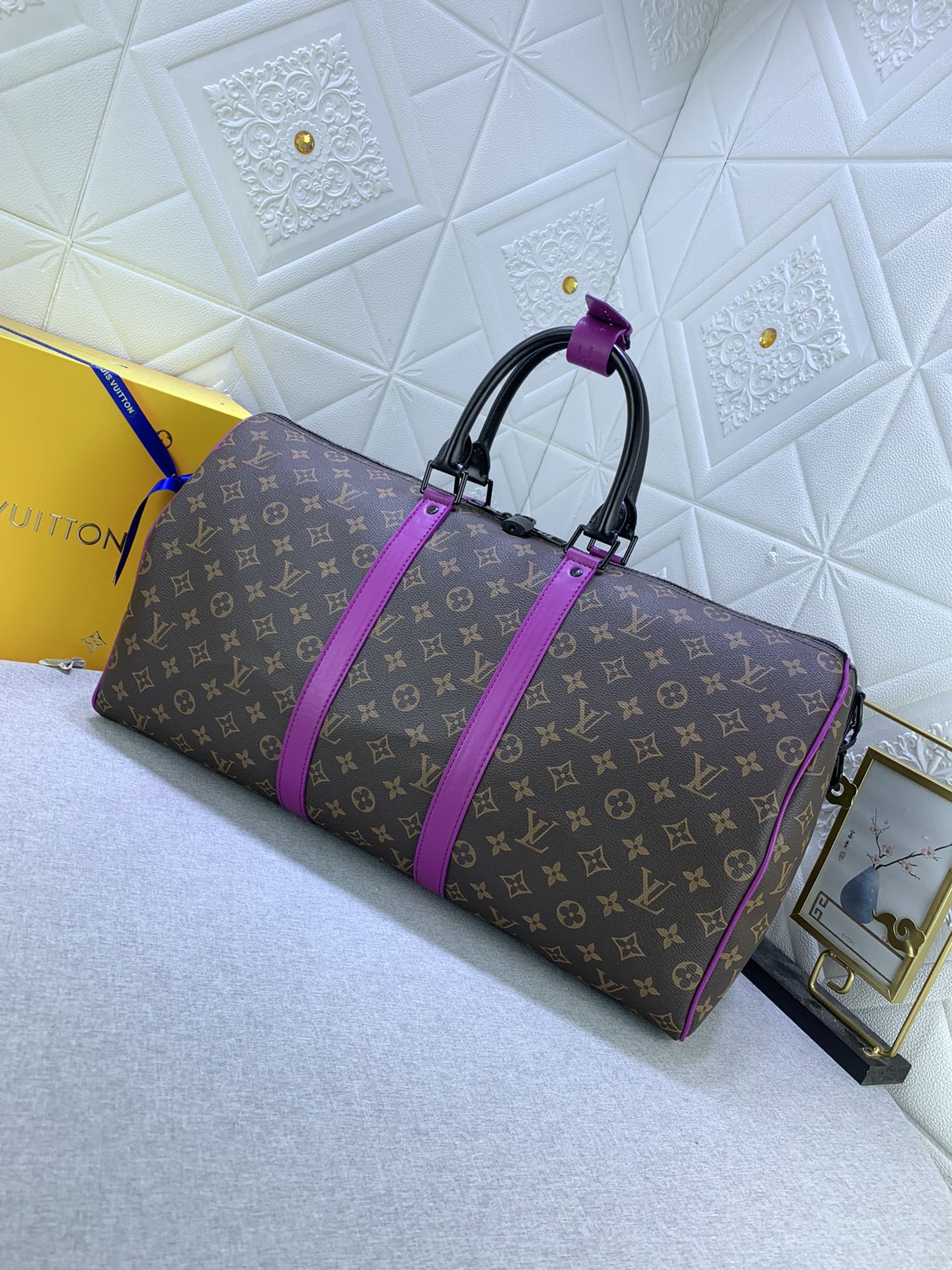 Louis Vuitton Keepall Bandouli Re 50 Brown And Purple Line Macassar Canvasm46257