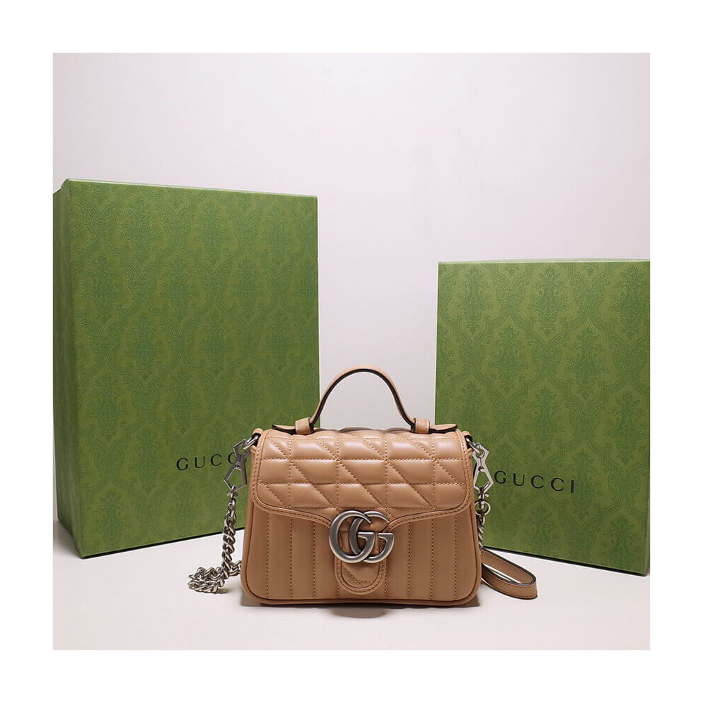 Gucci GG Marmont Rose Beige Matelasse Leather Mini Top Handle Bag