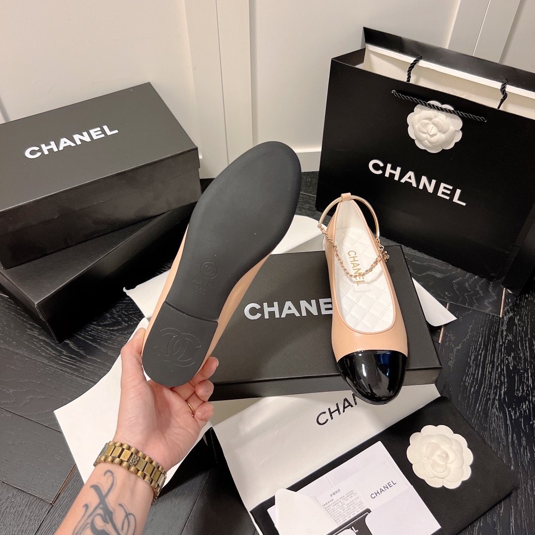 Chanel Interlocking Cc Logo Ballet Flats Black Pink