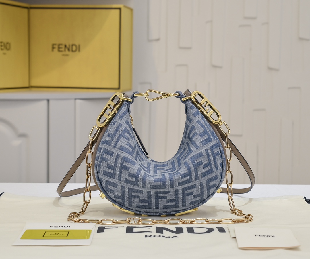 FENDI-Light blue FF denim mini bag
