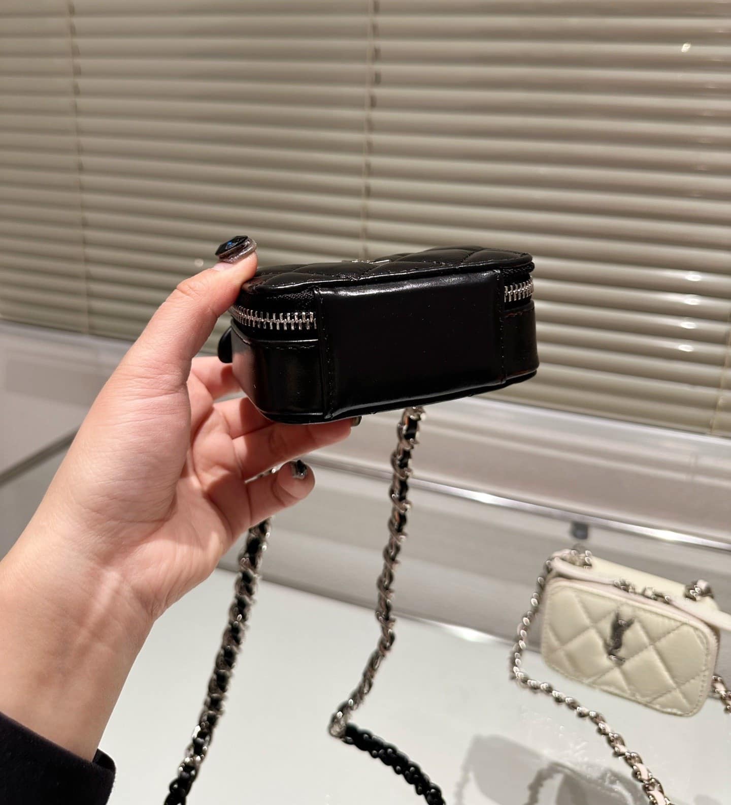 Saint Laurent Quilted Mini Bag With Zip Black 12Cm