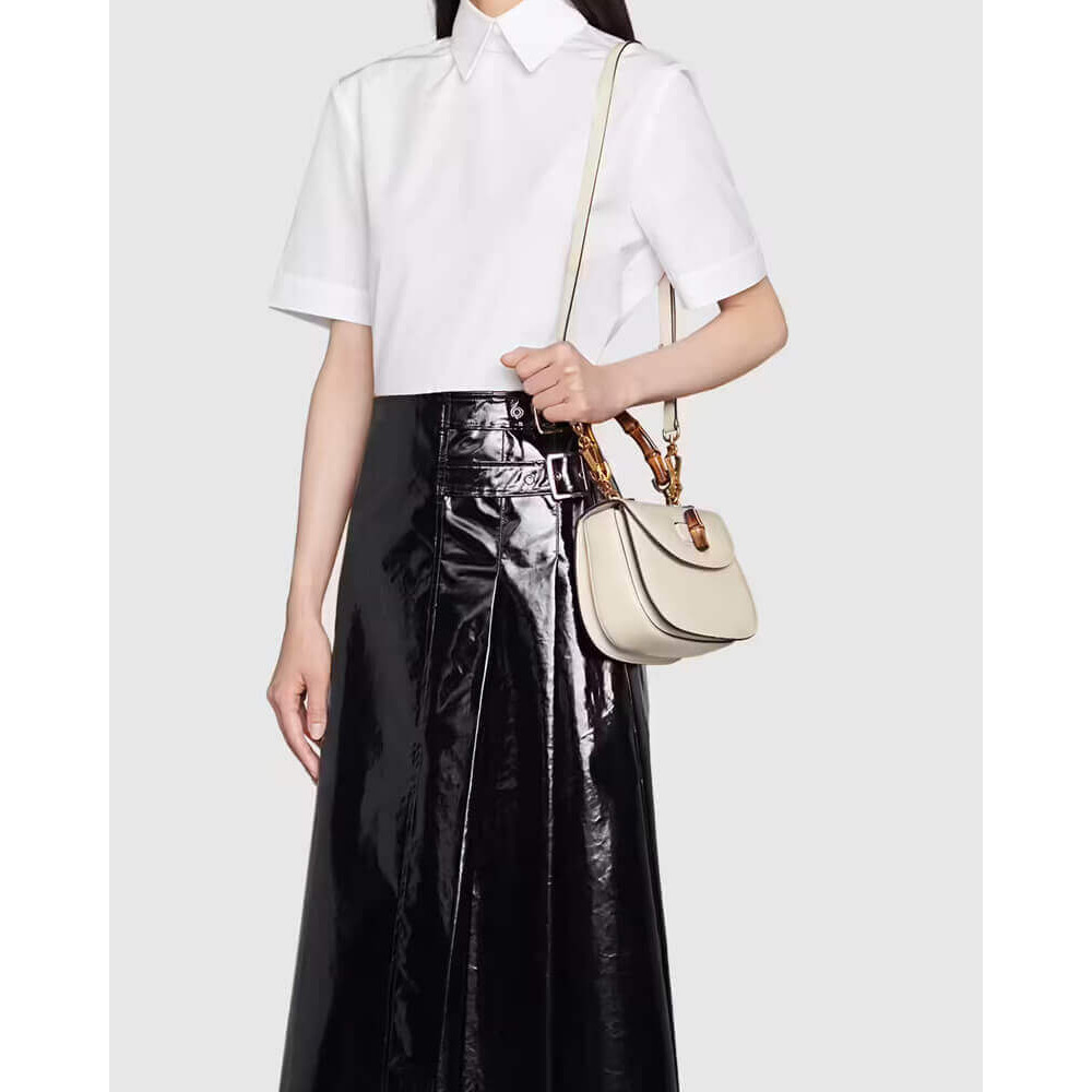 Gucci Small Top Handle Bag with Bamboo White
