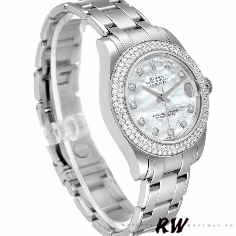 【Super Clone】Rolex Pearlmaster 81339 White MOP Diamond Dial 34mm Lady Replica Watch
