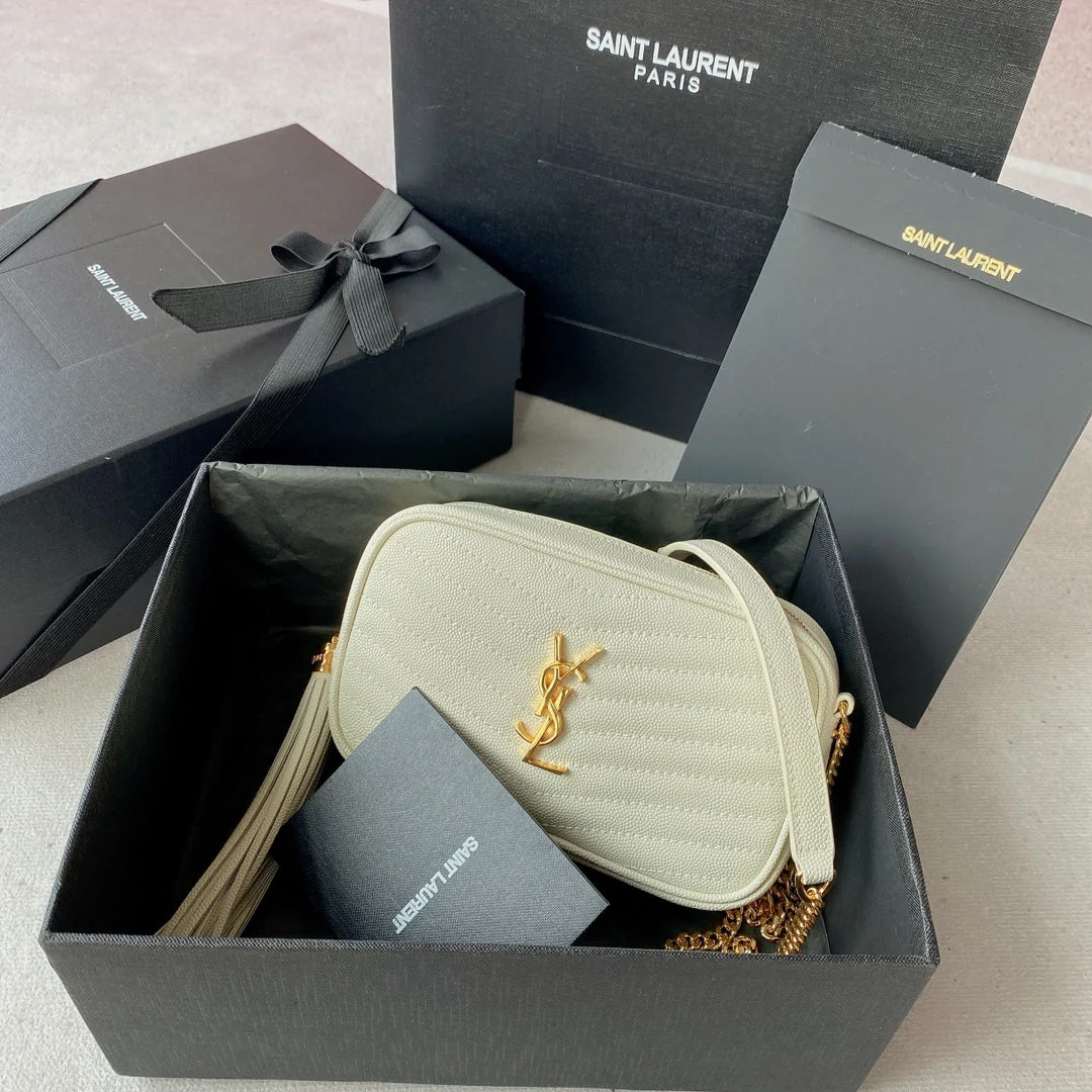 LOU MINI CAMERA BAG 19 IN WHITE CAVIAR PATTERN CALFSKIN GOLD HARDWARE