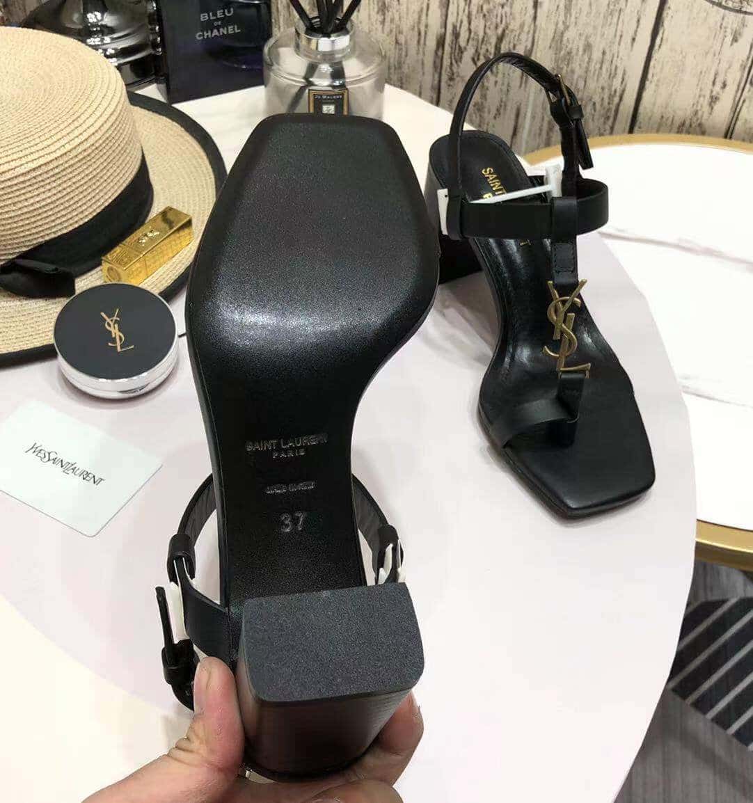 Saint Laurent Cassandra Leather Slingback Sandals Black 658198Dwett1000