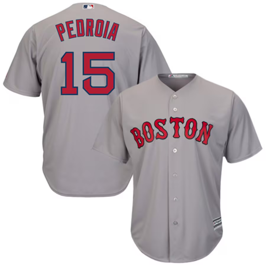 Men's Majestic Dustin Pedroia Gray Boston Red Sox  Jersey