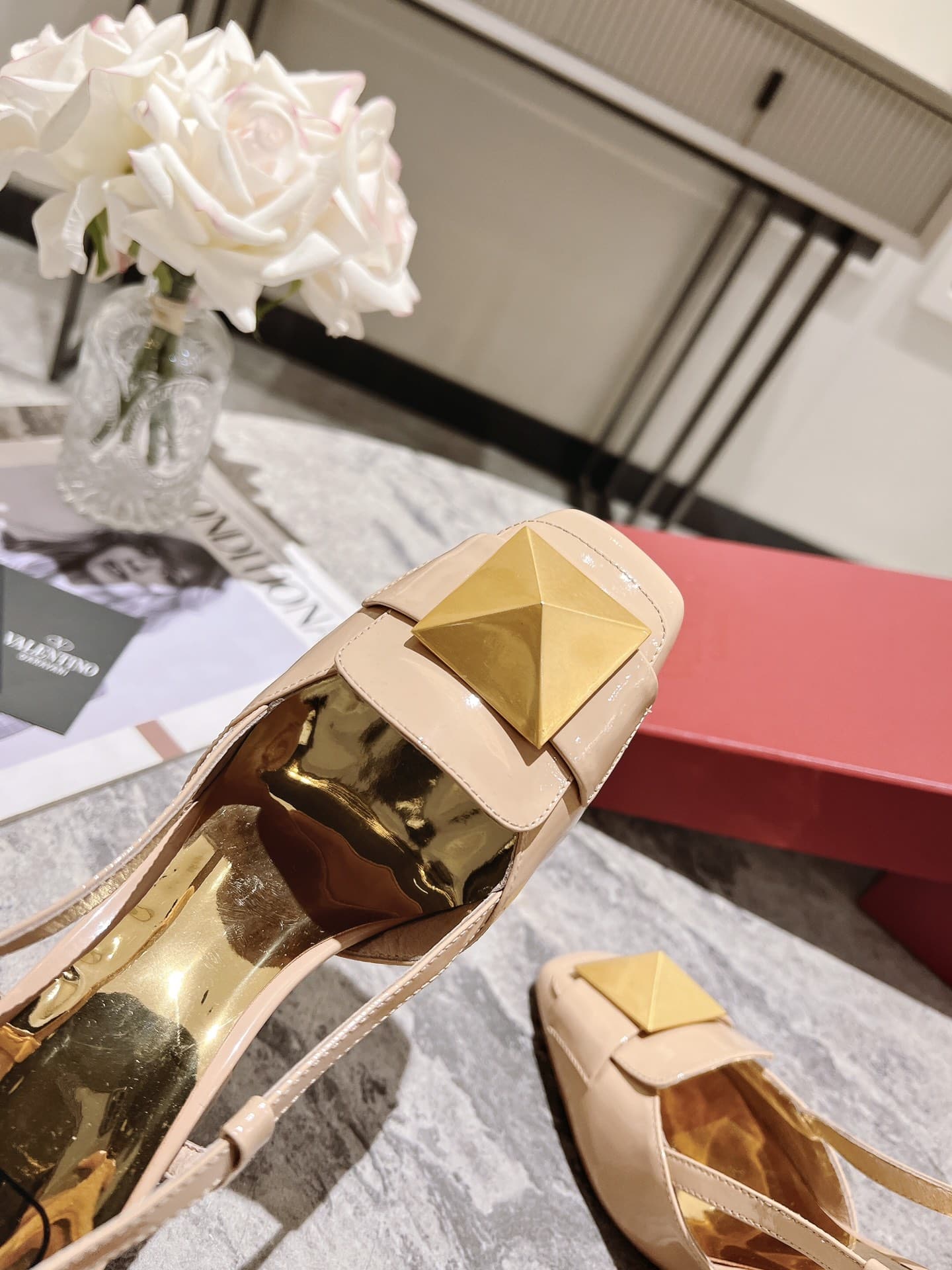 Valentino Garavani One Stud Patent Leather Slingback Pump Rose Cannelle