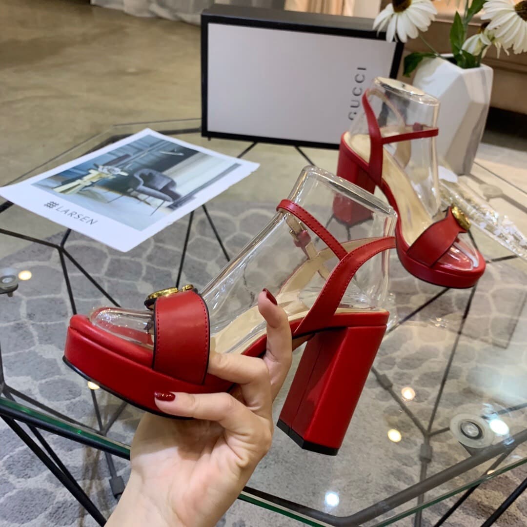 Gucci Gg Leather Heeled Sandal Red