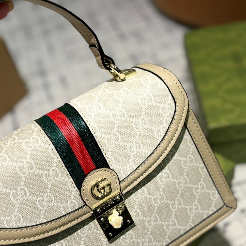 Gucci Ophidia Small Top Handle Bag Beige 25Cm 651055 Uulag 9682