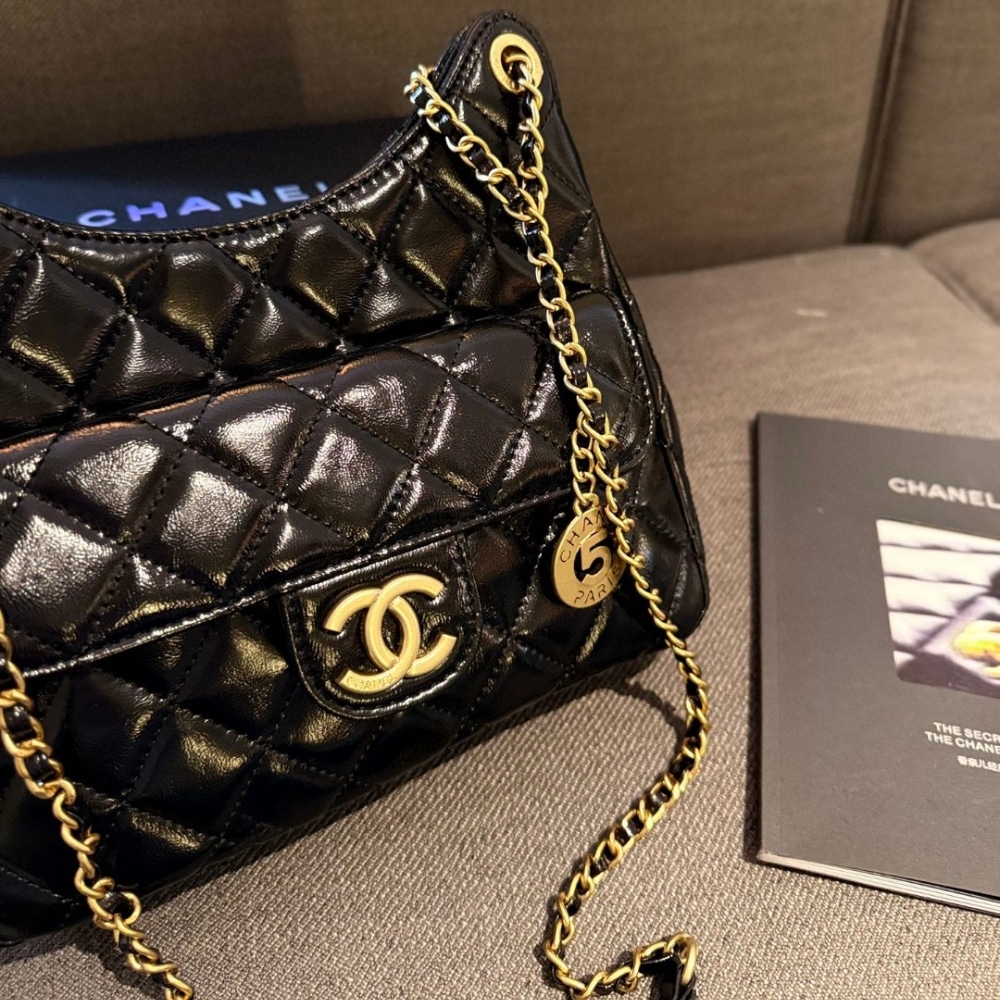 Chanel Small Hobo Bag Gold Black 20cm AS3710 B09746 94305