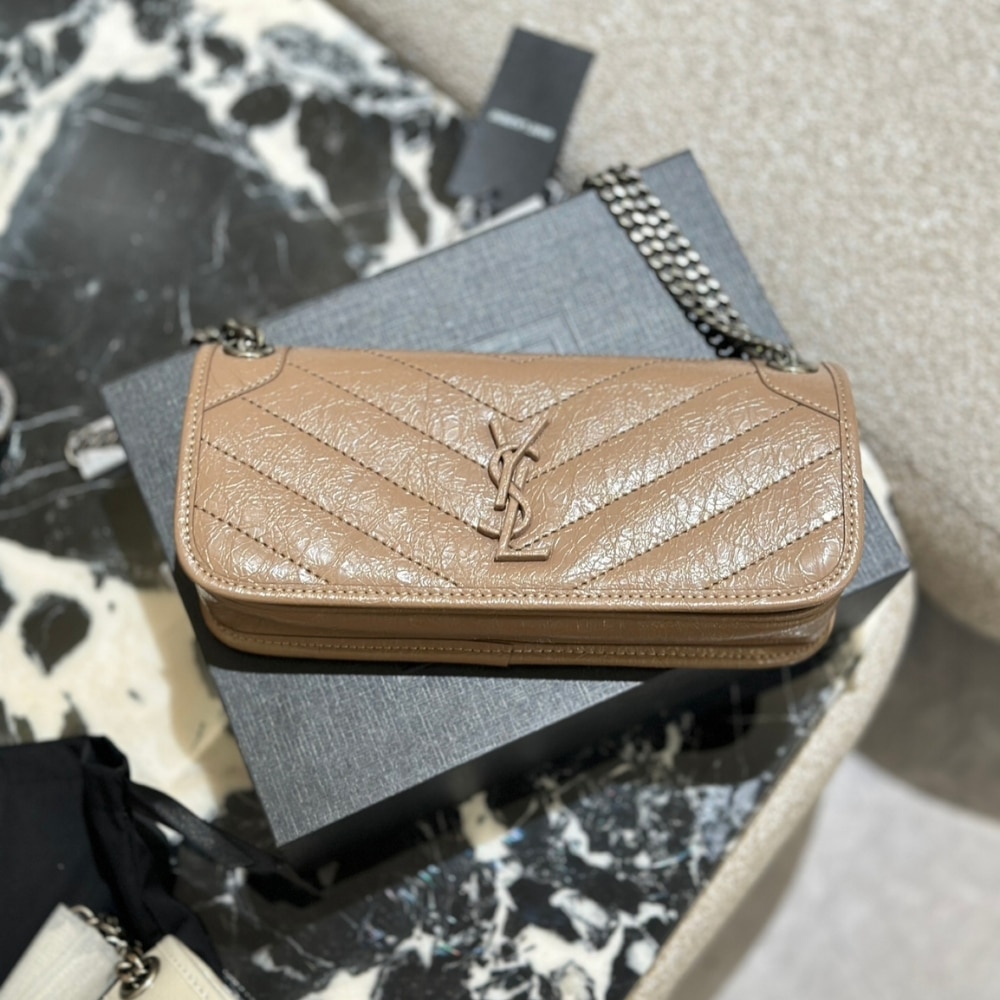 Saint Laurent Mini Matelasse Monogram Niki Bag Beige 26Cm