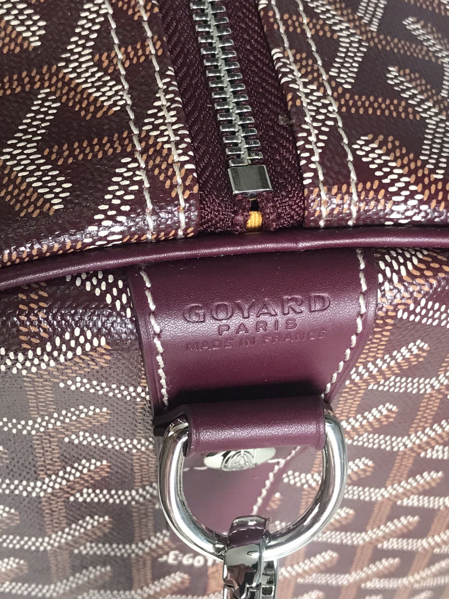 Goyard Boston 50 Bag Cm Wine Red Goyardine Canvas And Calfskin Trim