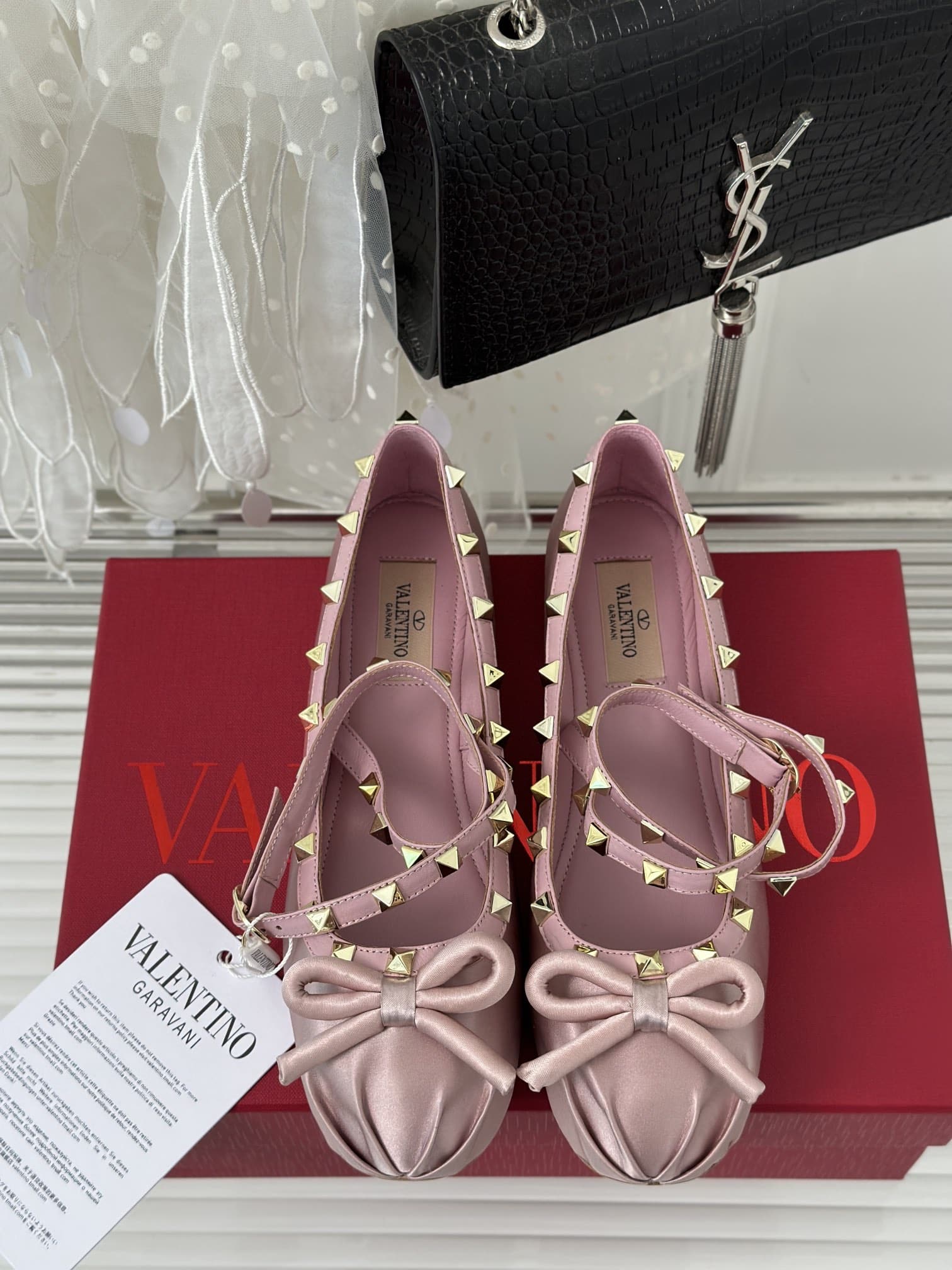 Valentino Garavani Rockstud Satin Ballerina Water Lilac 3W2S0Hb6Swh 6E0