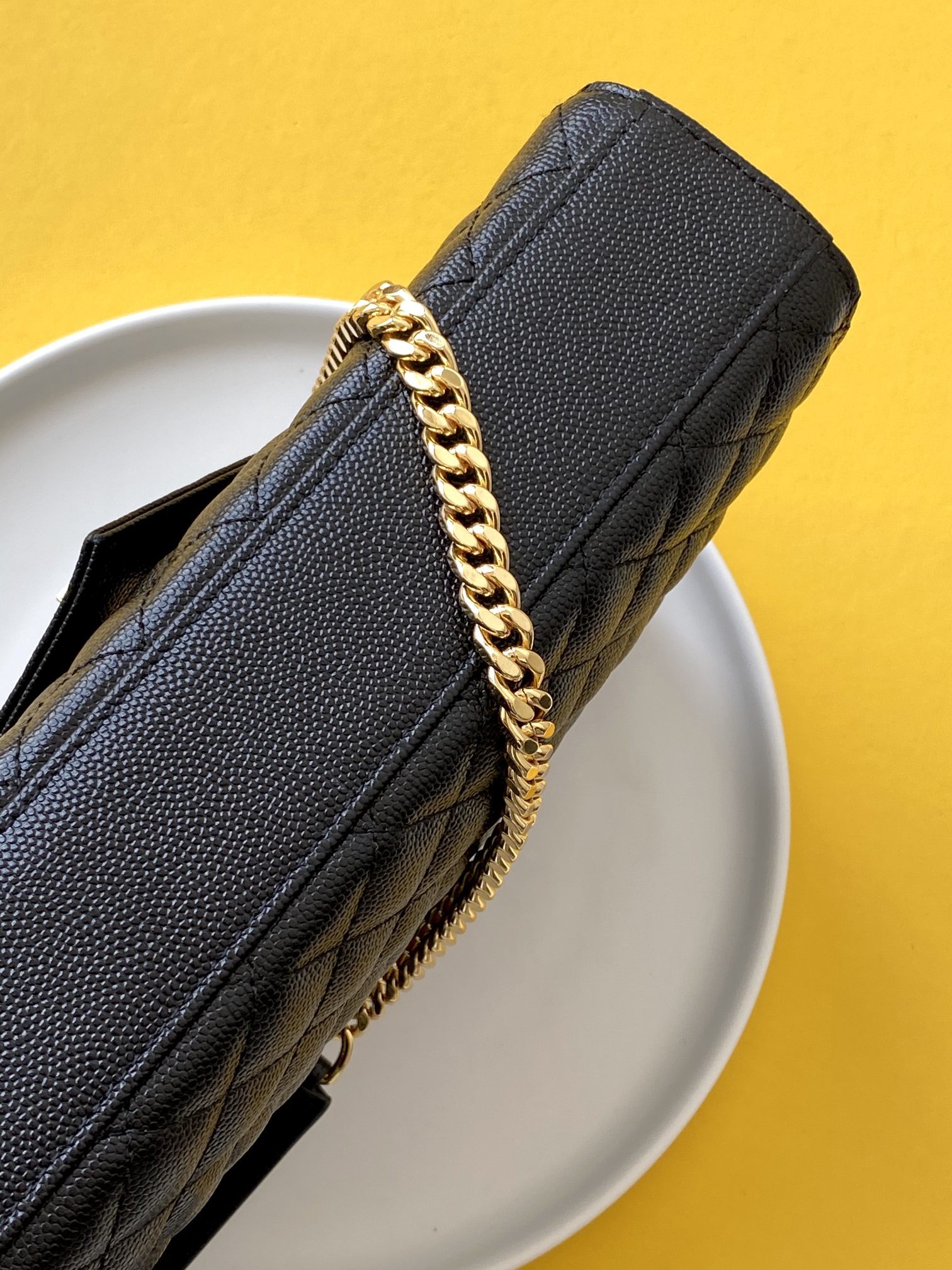 Saint Laurent Envelope Medium Chain Bag In Supple Matelasse Leather Black Gold 24Cm