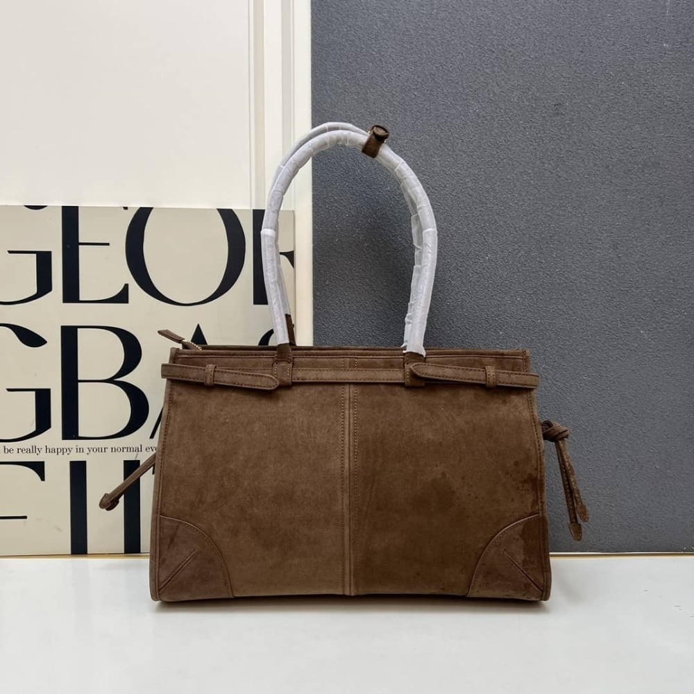 Prada Bonnie Large Suede Handbag Cacao Brown 38Cm 1Ba433 2C4S F0324 V Moo
