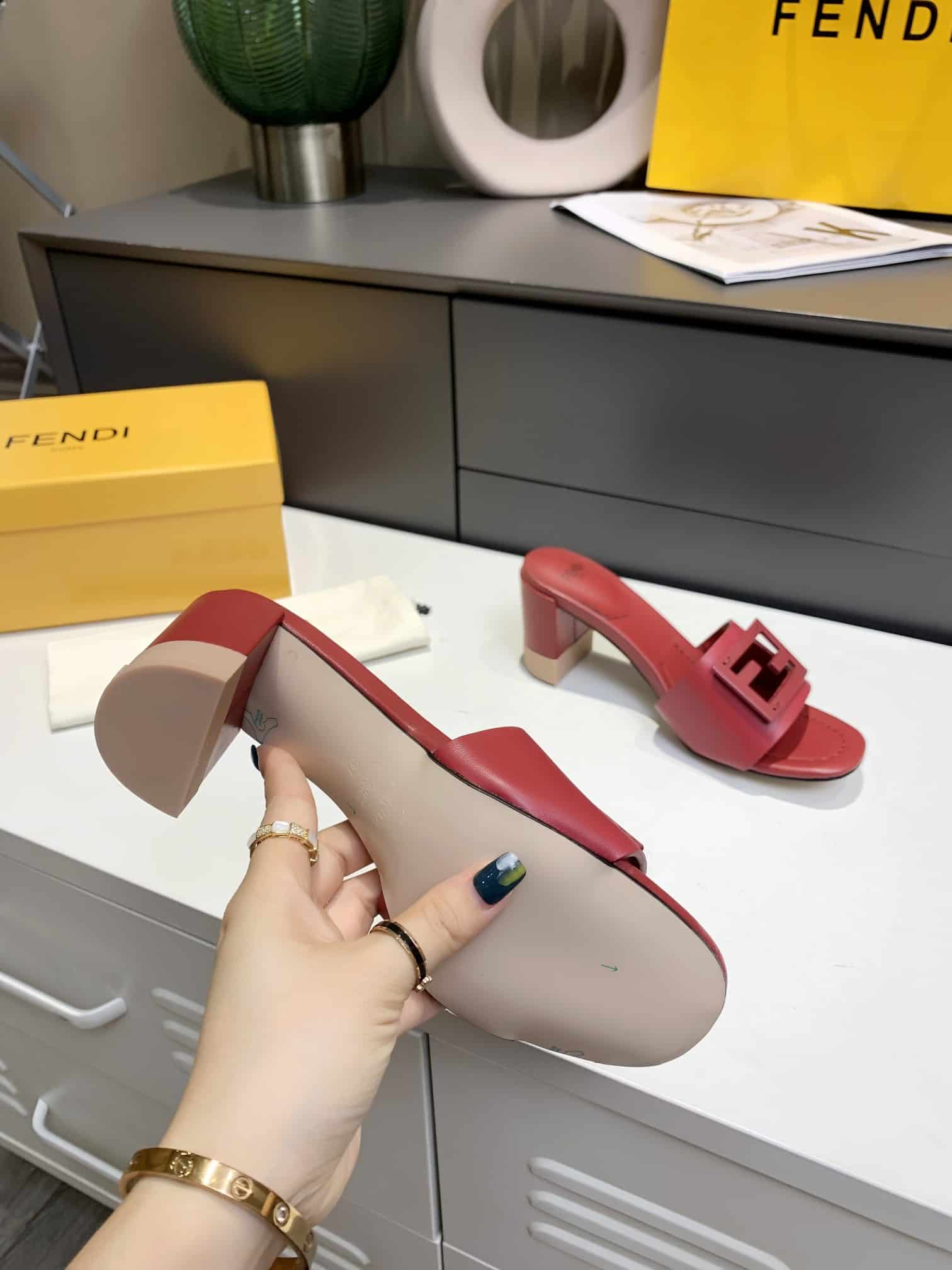 Fendi Signature Leather High Heel Red