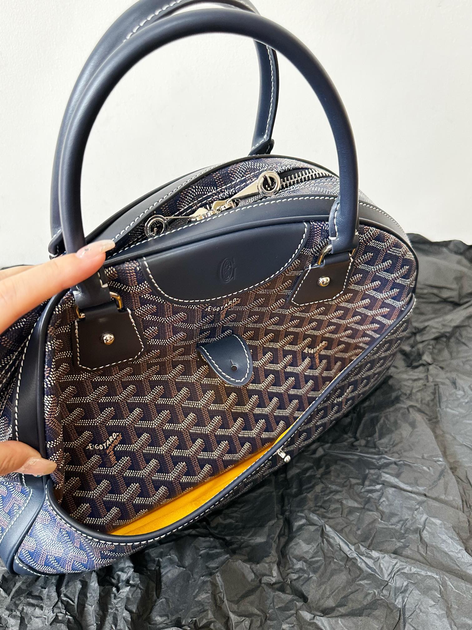 Goyard Goya Bowling Ball Medium Navy Blue Canvas 35cm