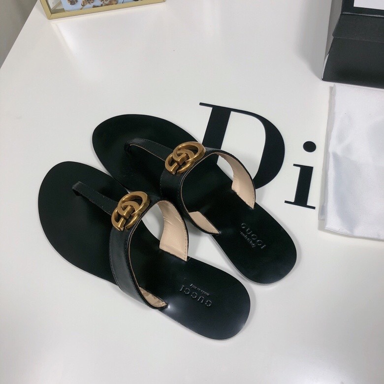 Gucci Double G Thong Leather Black ‎497444 A3N00 1000