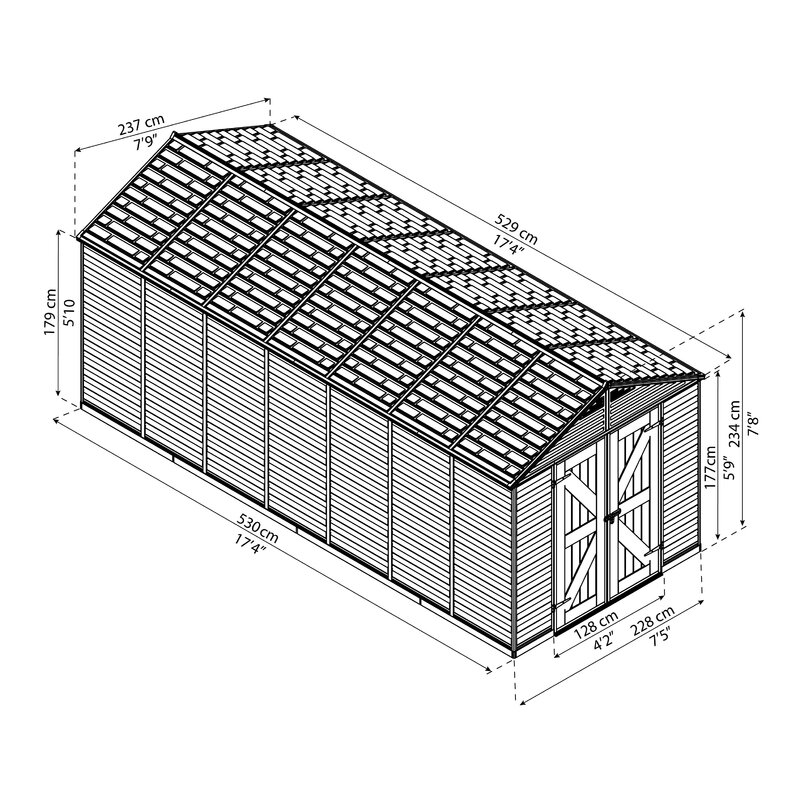 SkyLight? 7 ft. 5 in. W x 17 ft. 3 in. D Plastic Storage Shed
