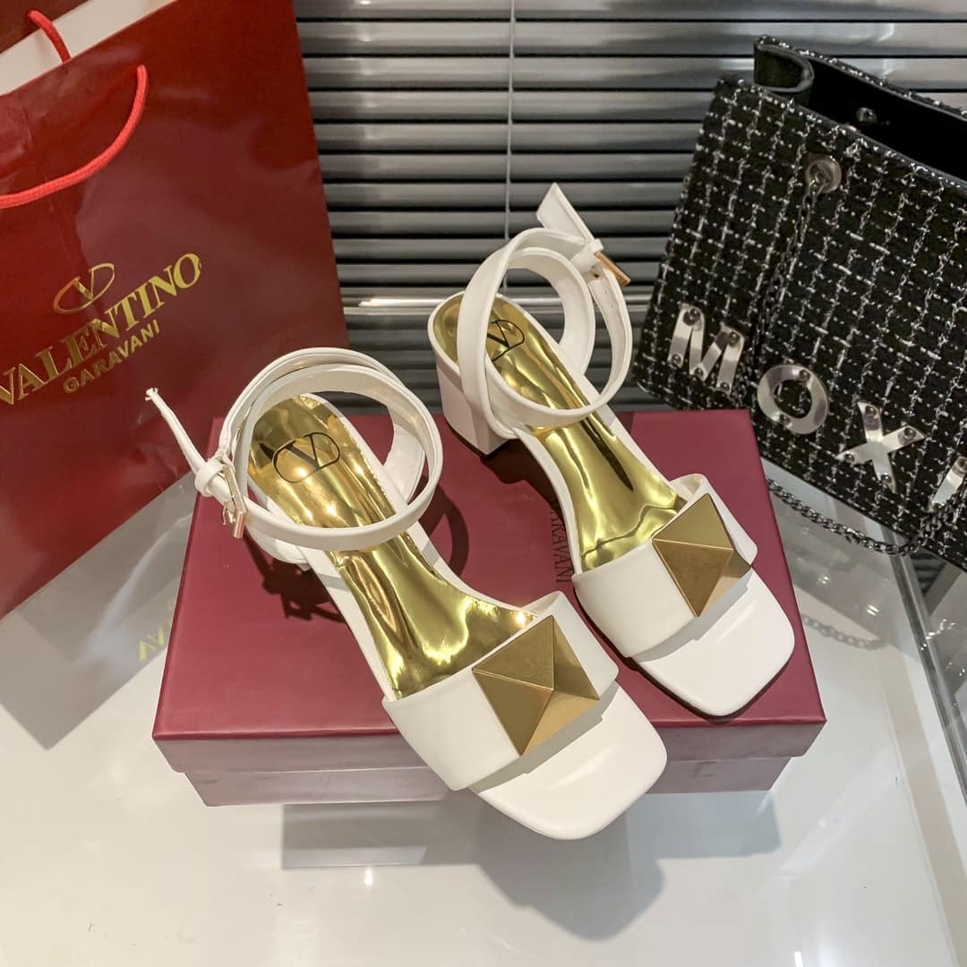 Valentino Garavani One Stud Leather Sandals White