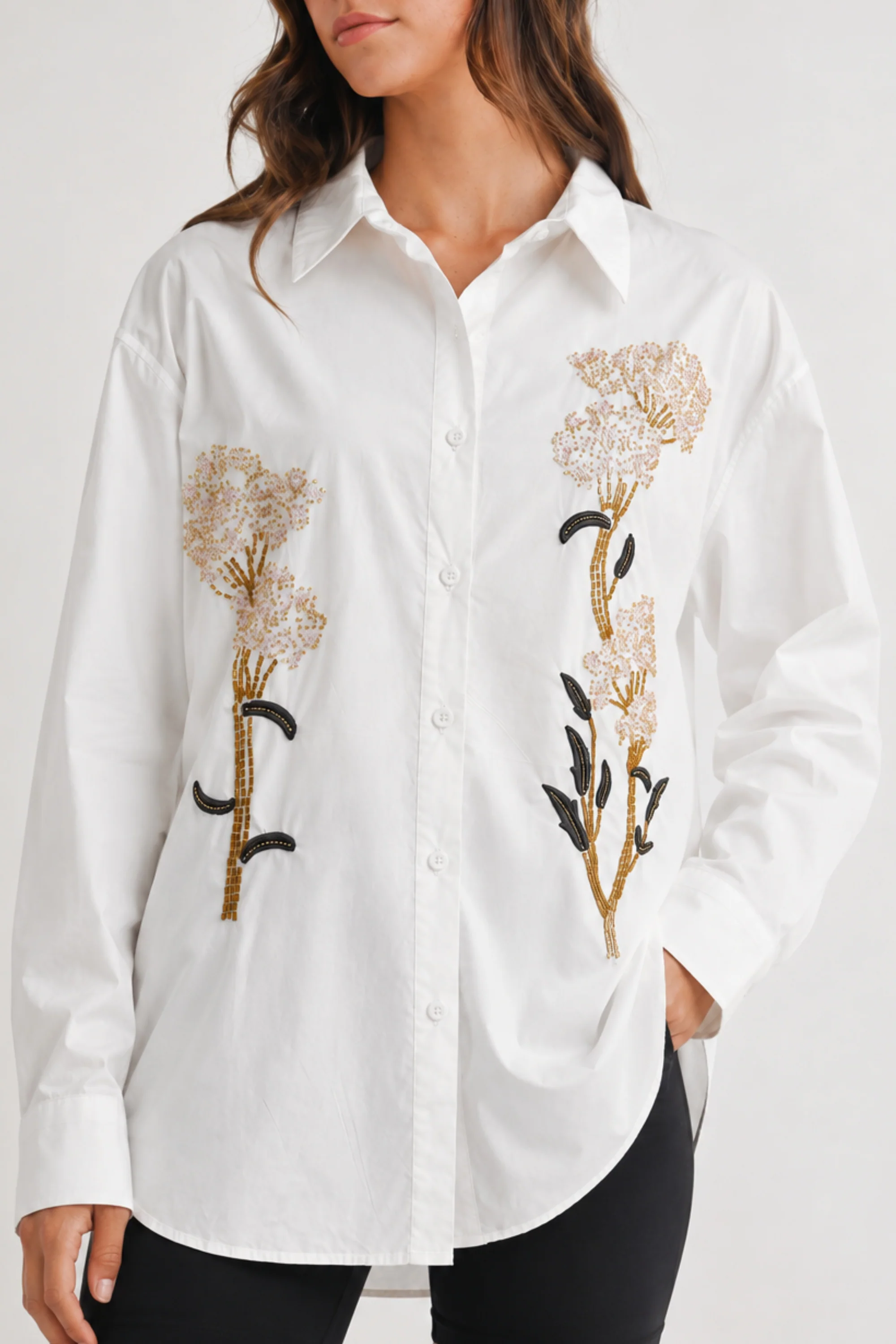 White Bloom Embellished Shirt