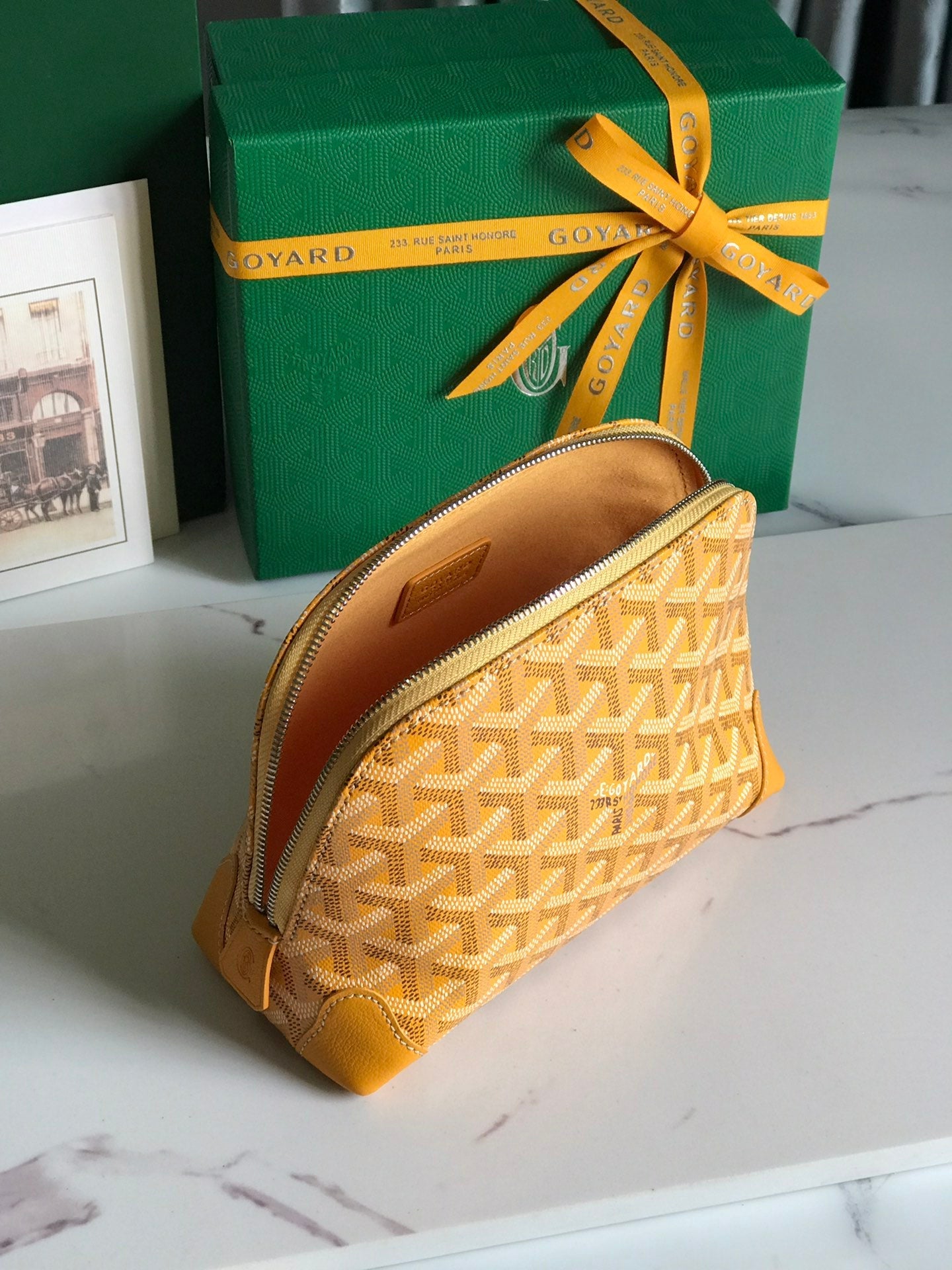 Goyard Vendôme Cosmetic Pouch 17 Cm Yellow Goyardine Canvas And Calfskin Trim