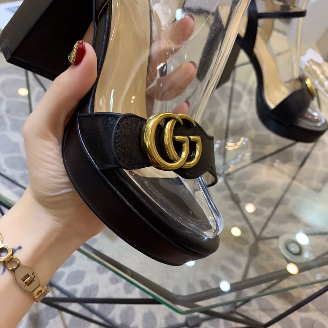 Gucci Gg Leather Heeled Sandal Black