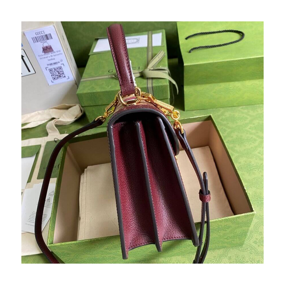 Gucci Ophidia Small Top Handle Bag With Web Burgundy