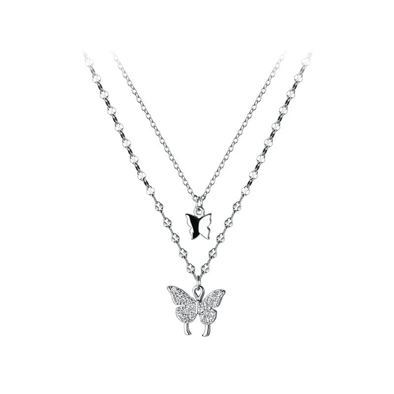 Velira s925 Double Butterfly Pendant Stacked Necklace