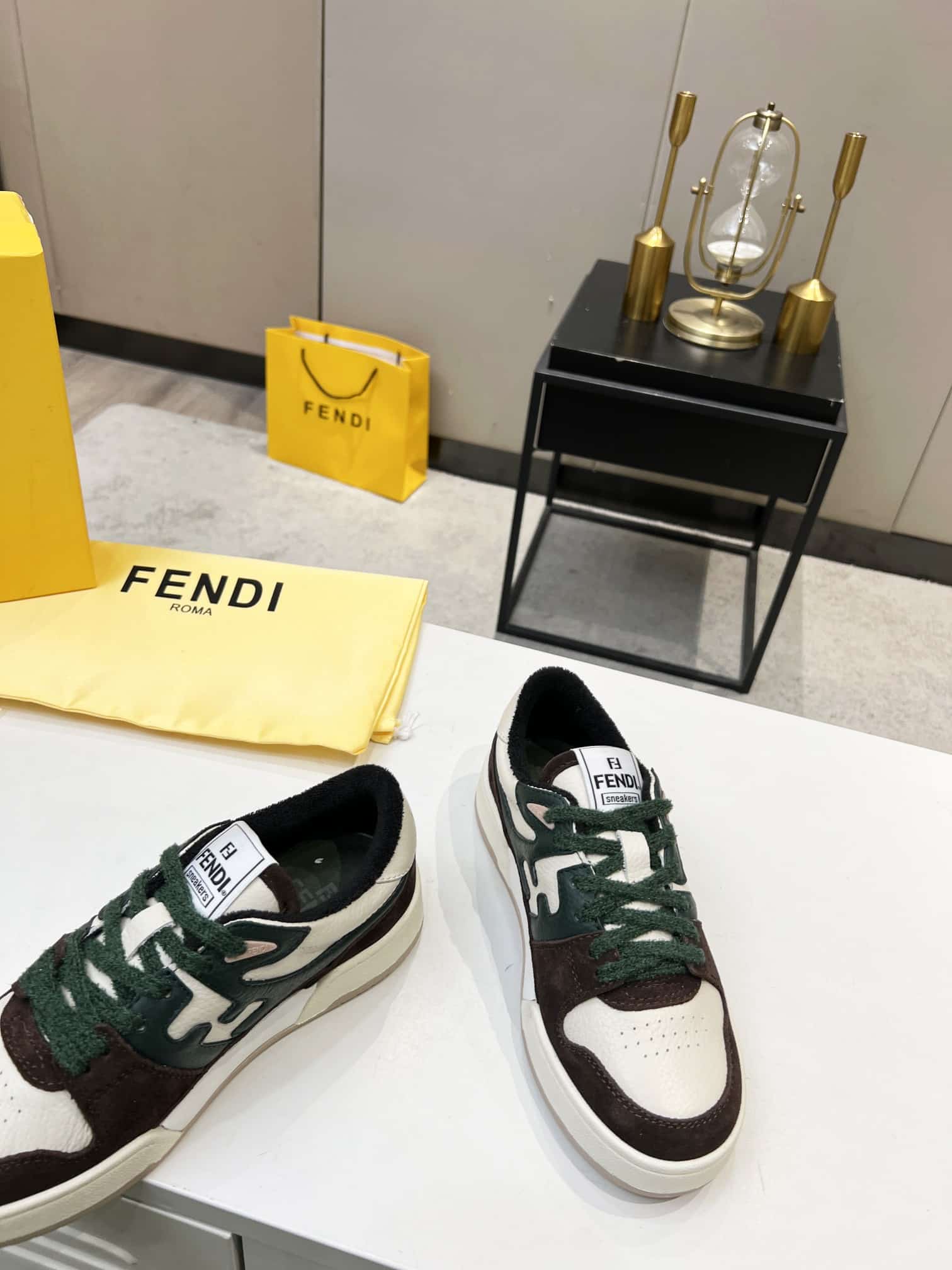 Fendi Match Low Tops Suede Black Green Shoelace