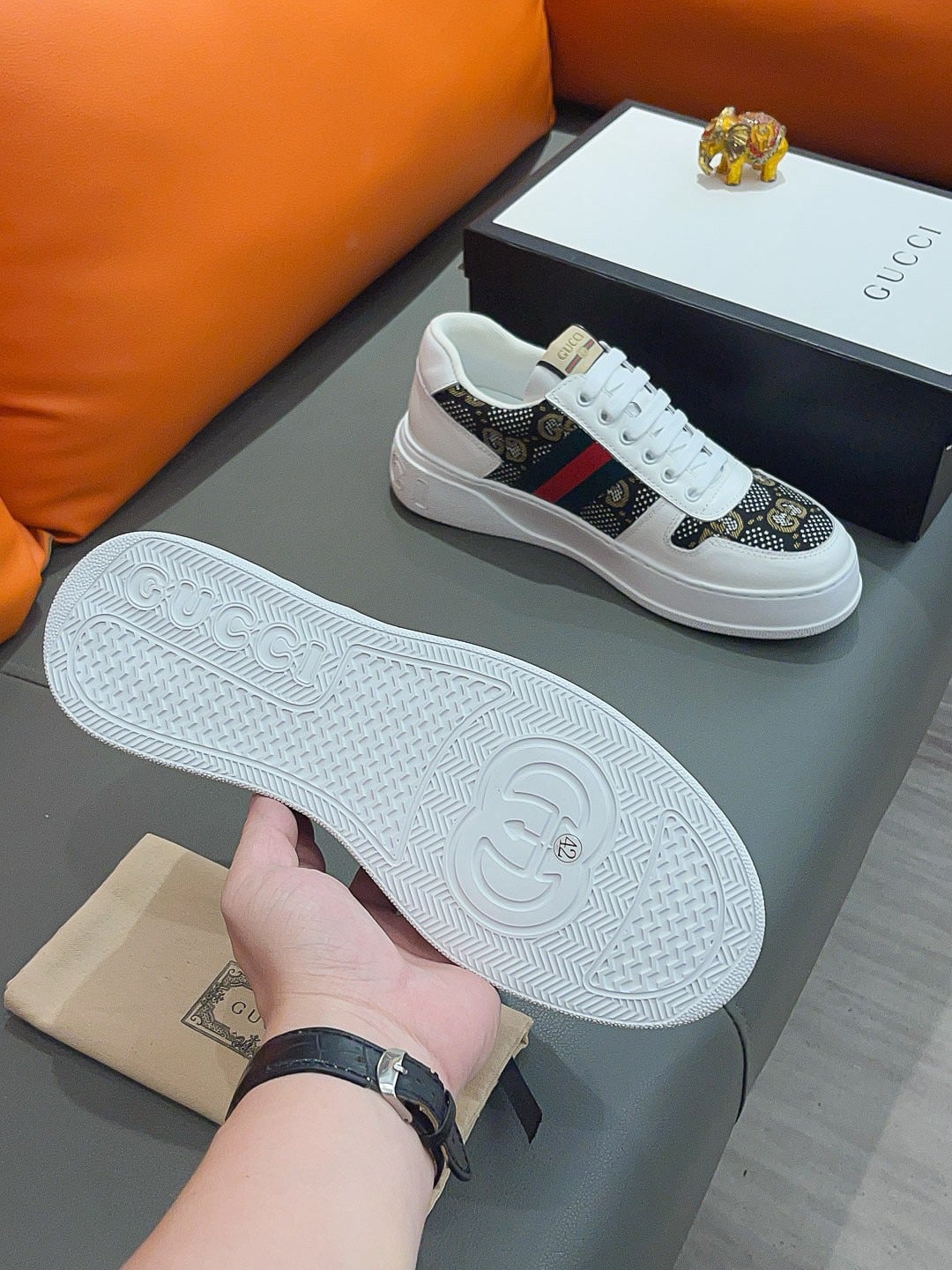 Gucci Screener Gg High Top Sneaker In White And Black