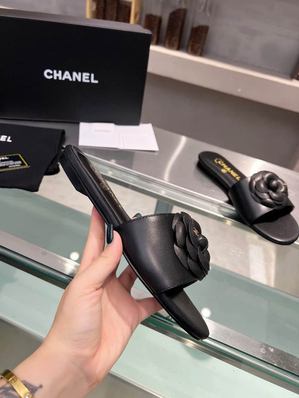 Chanel Mules With Camellia In Black G45499 X01000 94305