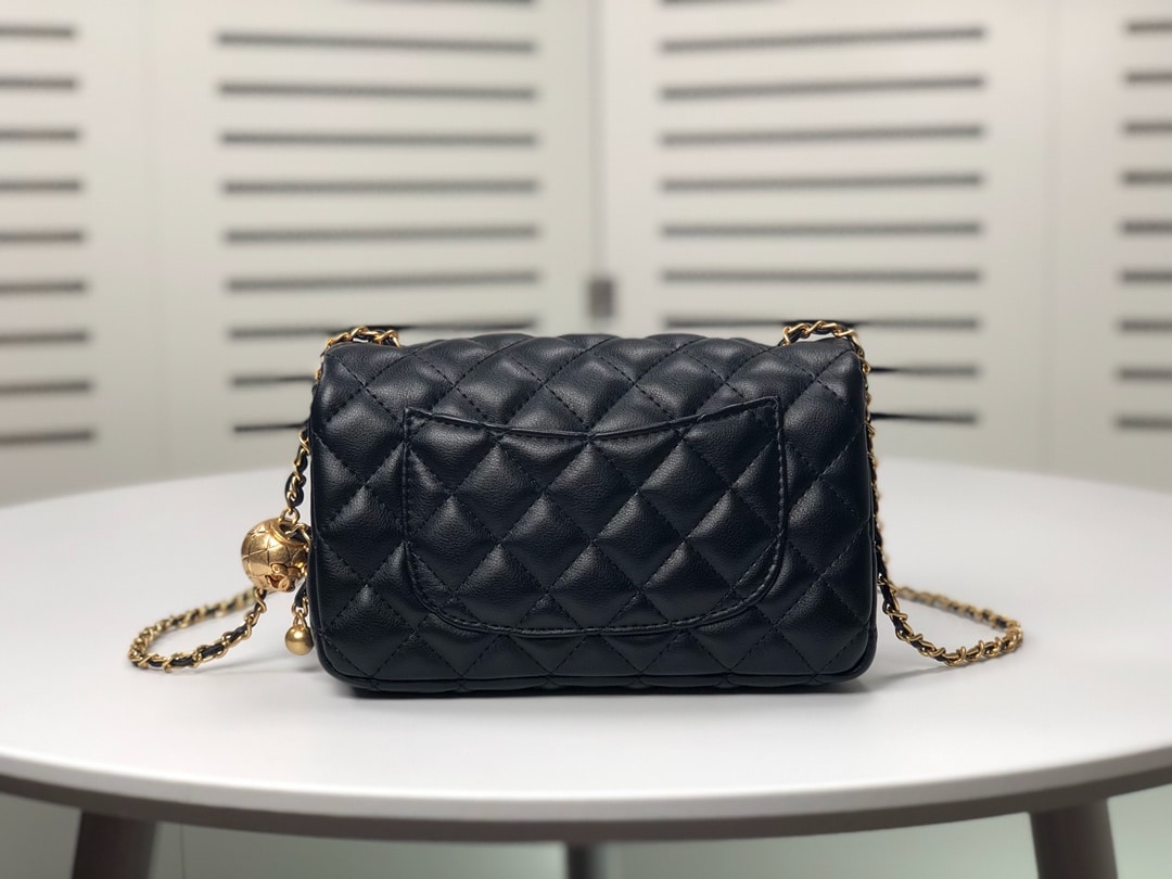 Chanel Flap Bag Mini Cc Rectangular Pearl Crush Gold Black 20Cm As1787 B18602 94305