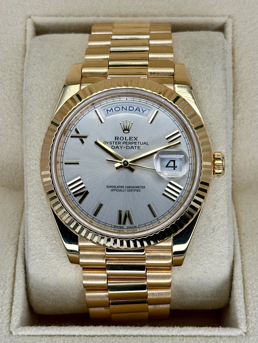 【Super Clone】RLX  Day-Date President 40mm Yellow Gold Silver Roman Dial - 228238