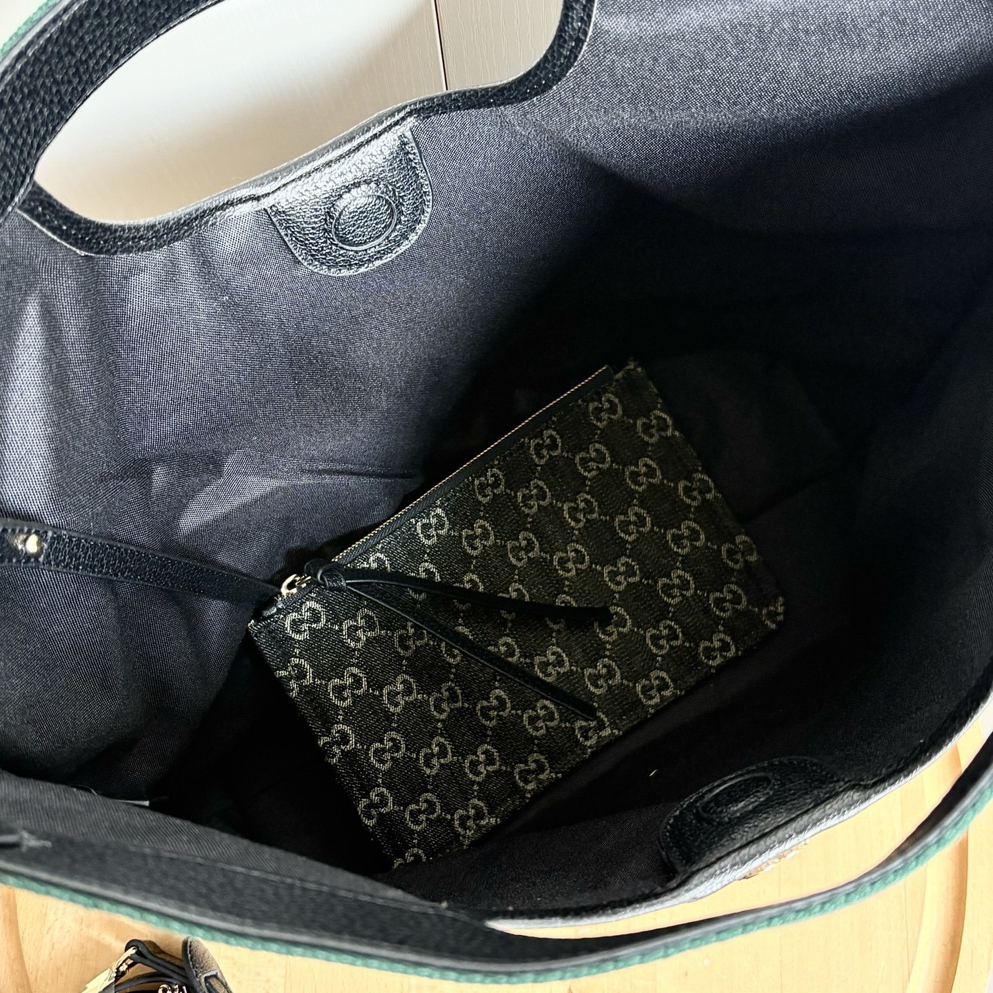 Gucci Giglio Large Tote Bag Black And White GG Denim 39Cm ‎865452 UN3AG 1099