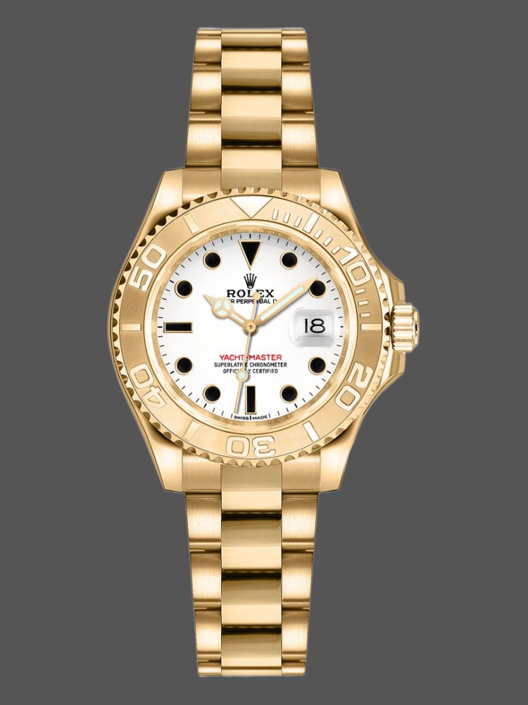 【Super Clone】Rolex Yacht-Master 169628 Yellow Gold White Dial 29MM Lady Replica Watch