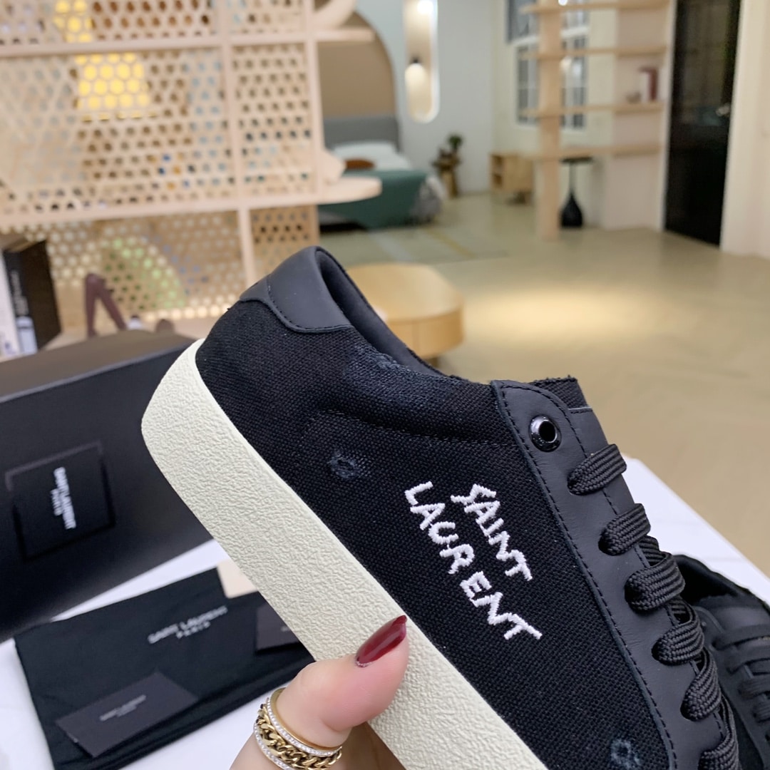 Saint Laurent Court Classic Embroidered Sneakers Black 611106Gup501000