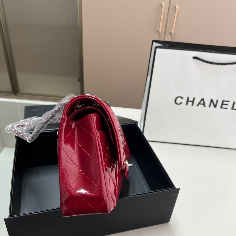 Chanel Medium Classic Double Flap Bag Patent Leather Red 26Cm/14in