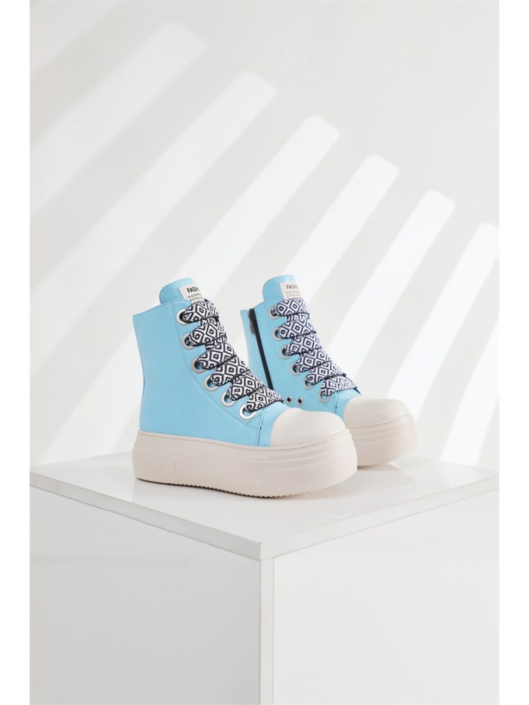 PU Lace Up Zipper Platform Heels Sneaker
