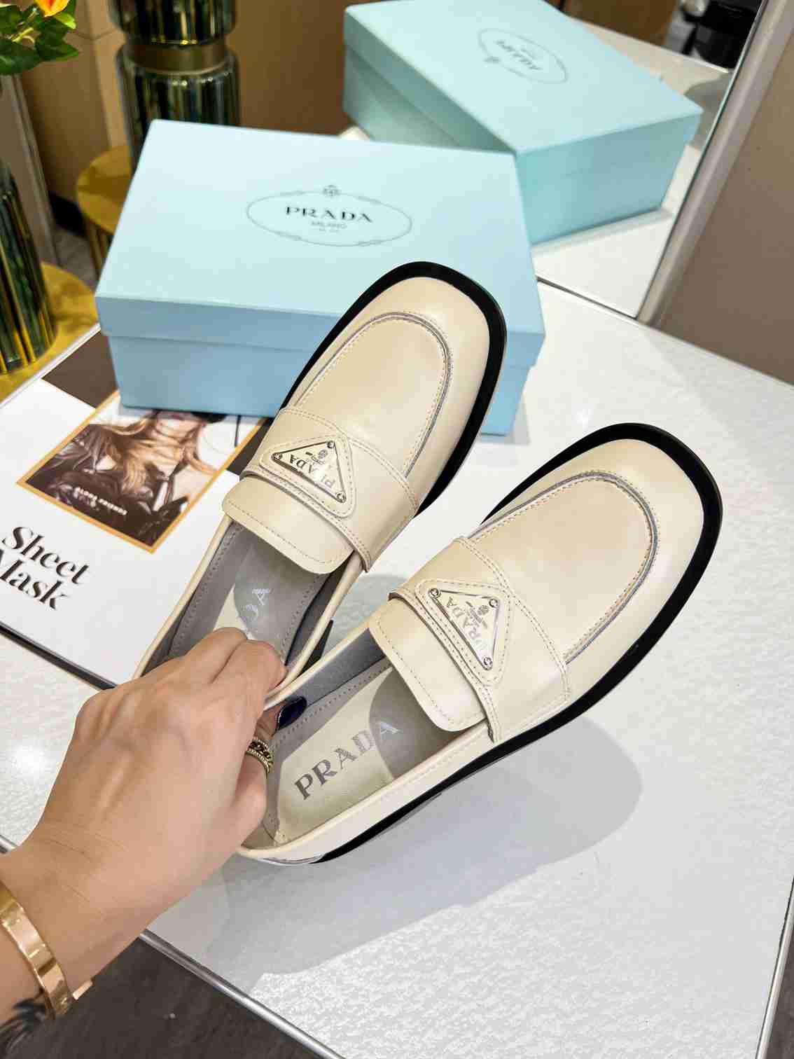 Prada Patent Leather Loafers Nude