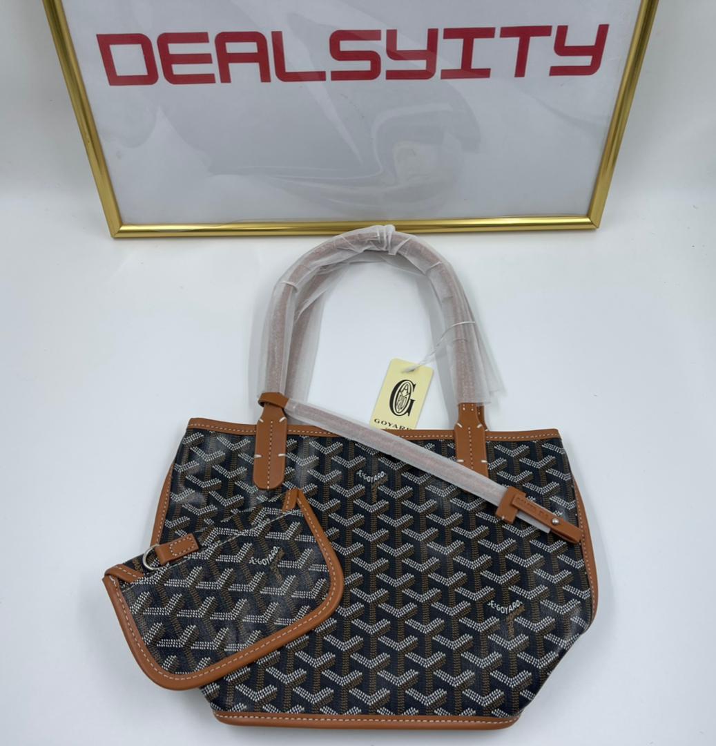 Goyard Anjou Mini Bag 20cm Black And Tan Canvas