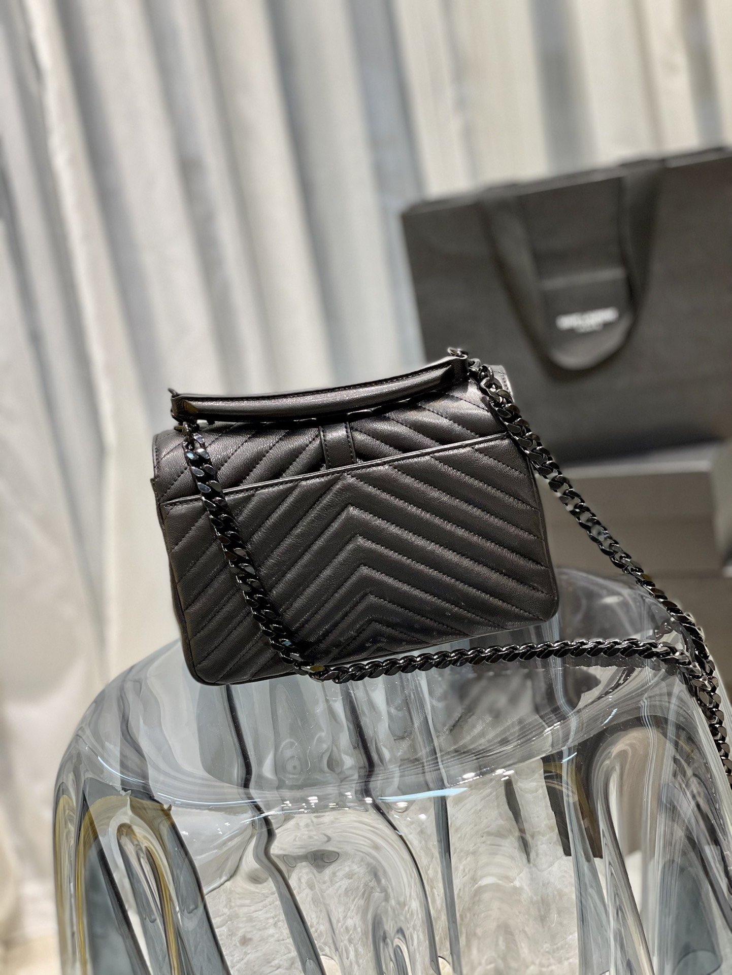 Saint Laurent College Medium Chain Bag In Quilted Leather Black Noir 24Cm