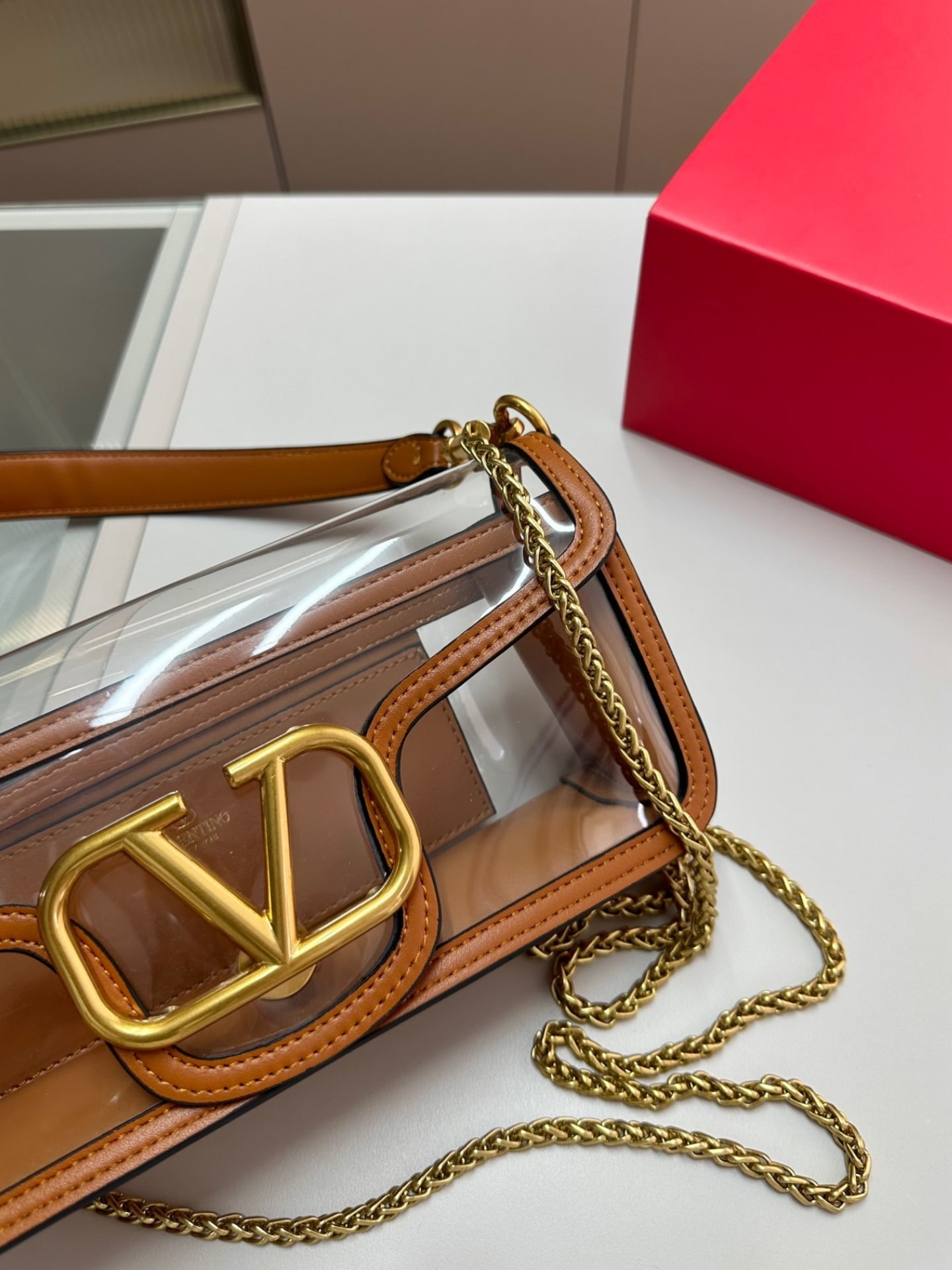 Valentino Garavani Locò Pvc And Leather Shoulder Bag Brown 24Cm