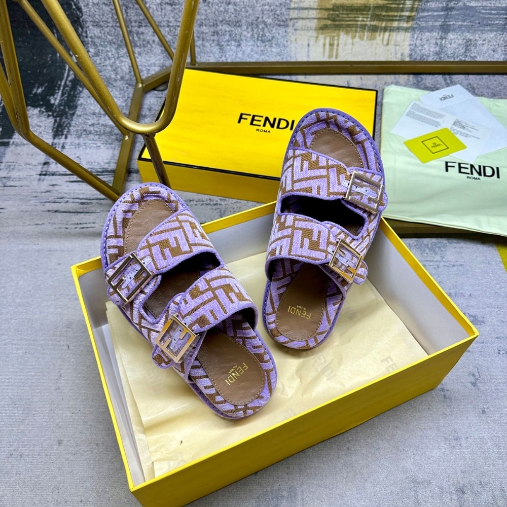 Fendi Feel Ff Jacquard Velvet Slides Amethyst Purple