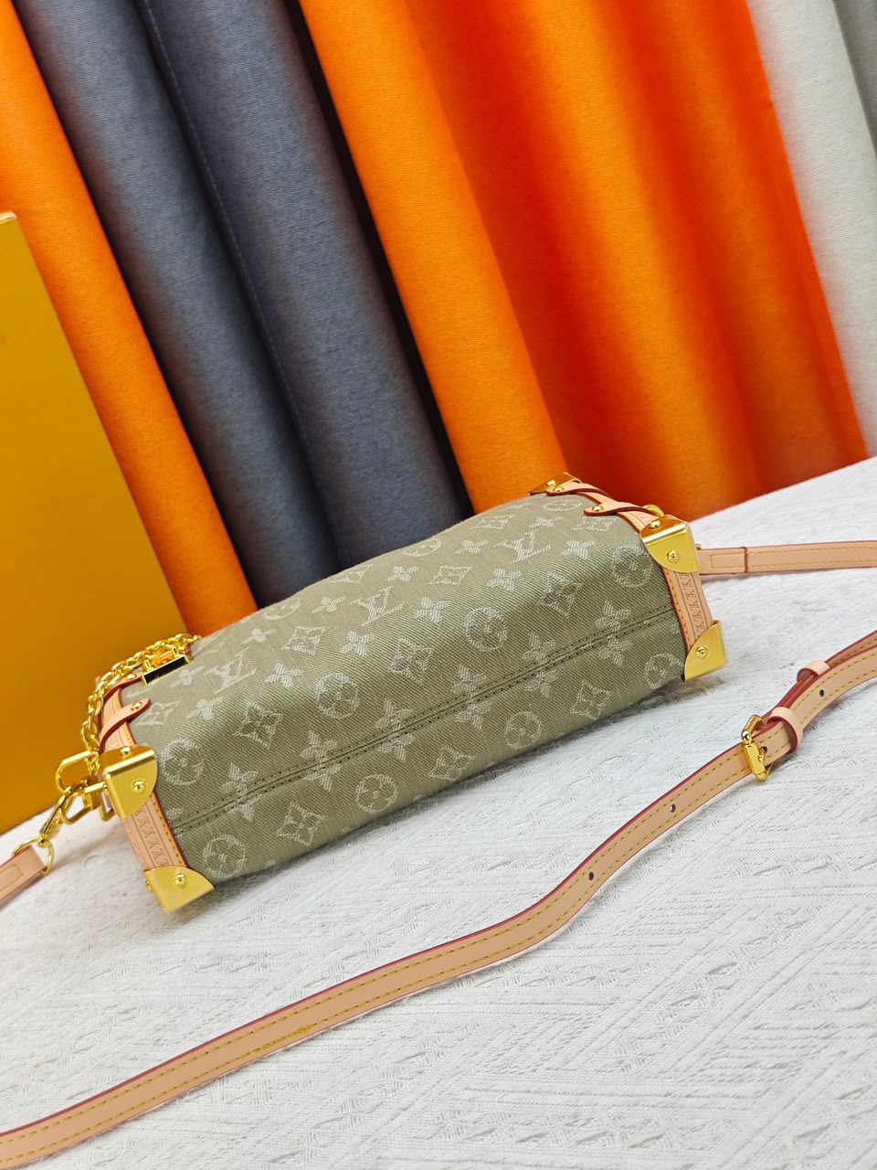 Louis Vuitton East West MM Side Trunk Bag Khaki Denim 28cm M27451
