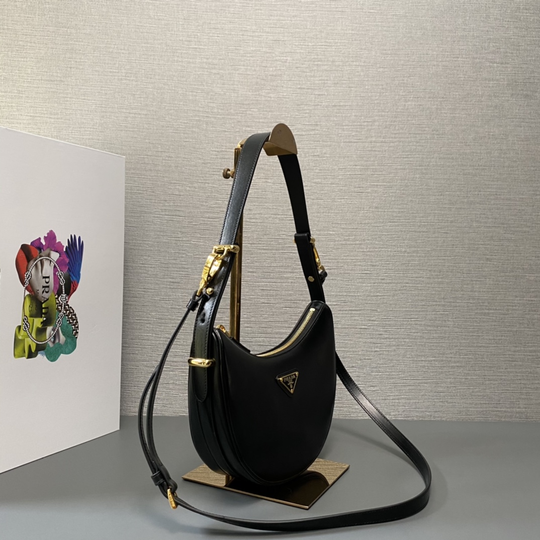 Prada Arqué Leather Shoulder Bag Black 22.5cm