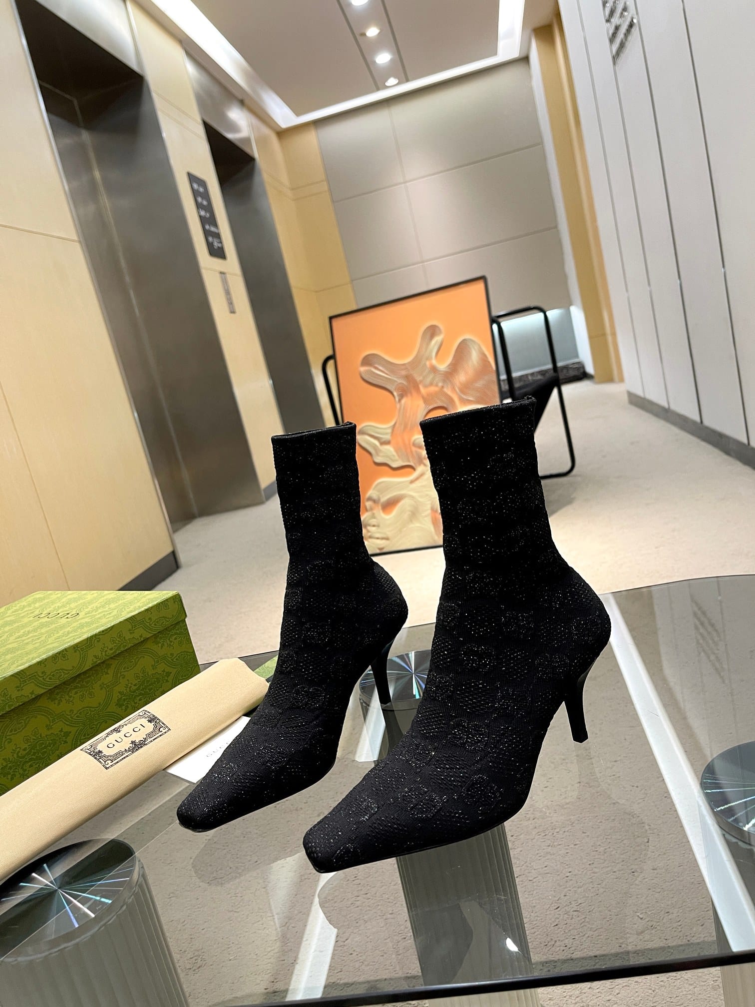 Gucci Women’S Gg Knit Ankle Boots Black 718378 Facfm 8720