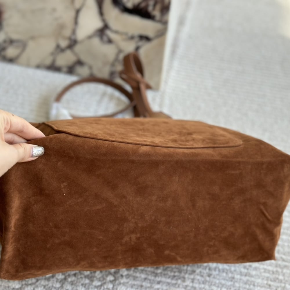 Prada Suede Double Tote Bag Cocoa Brown 35Cm
